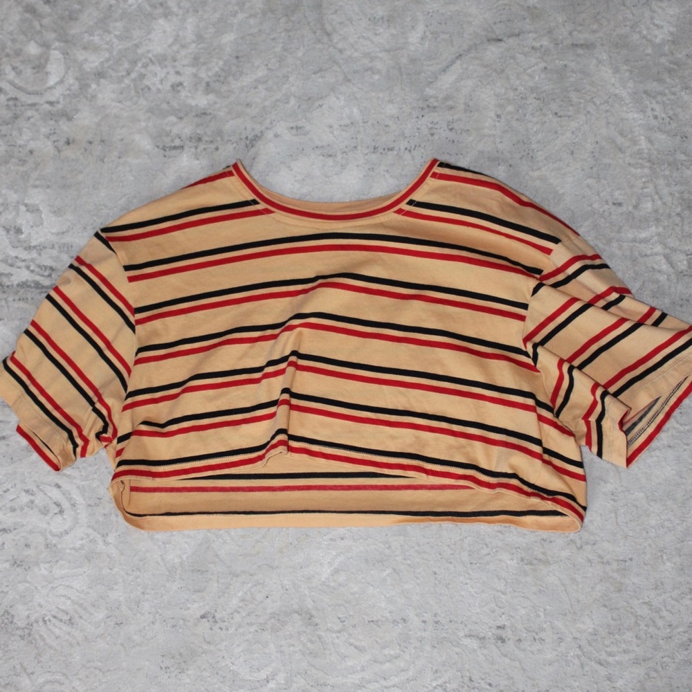 MotelRocks Striped Yellow, Black, and Red Crop Top